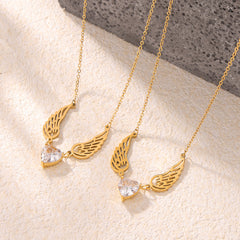 Winged Heart Cubic Zirconia Pendant Necklace