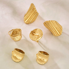 18K Gold-Plated Textured Statement Ring Collection