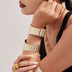 18K Gold-Plated Mixed-Finish Wide Cuff Bracelet