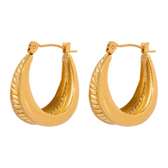 Ridged U-Shaped Statement Hoop Earrings