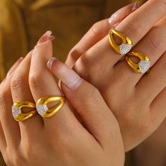 18K Gold-Plated Sparkling Sculptural Open Ring