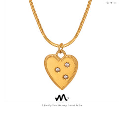 18K Gold-Plated Heart Stone-Accent Snake Chain Necklace