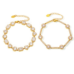 18K Gold-Plated Geometric Cubic Zirconia Bracelet Designs