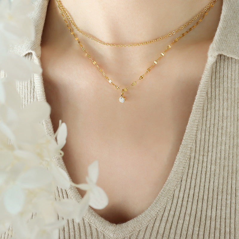 Gold-Tone Double-Layer Cubic Zirconia Necklace