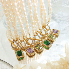 Freshwater Pearl Colored Cubic Zirconia Toggle Necklace