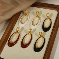 Brown Enamel Oval Drop Earrings