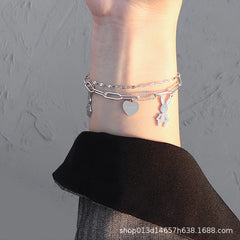 Rabbit and Heart Charm Link Bracelet