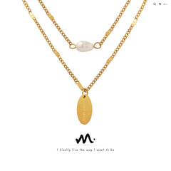 Freshwater Pearl & Oval Tag Layered Necklace