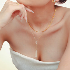 18K Gold-Plated Rectangle Pendant or Flat Chain Necklace