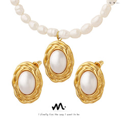 Freshwater Pearl Necklace or Oval Pearl-Look Earrings