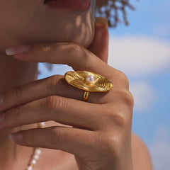 Pearl-Look Oval Fingerprint Ring