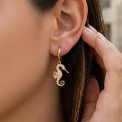 18K Gold-Plated Cubic Zirconia Seahorse Earrings