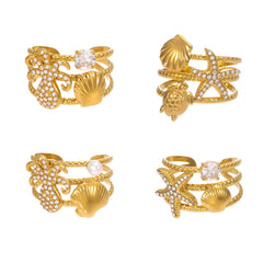 Ocean Motif Cubic Zirconia Open Rings