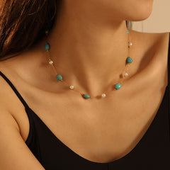 Turquoise and Faux Pearl Station Jewelry