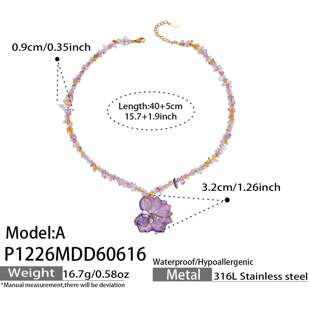 Resin Flower & Crystal Pendant Necklace