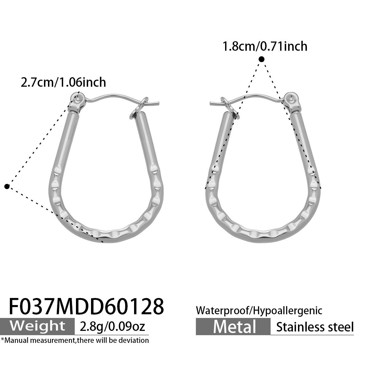 Textured U-Shaped Stainless Steel Hoop Earrings