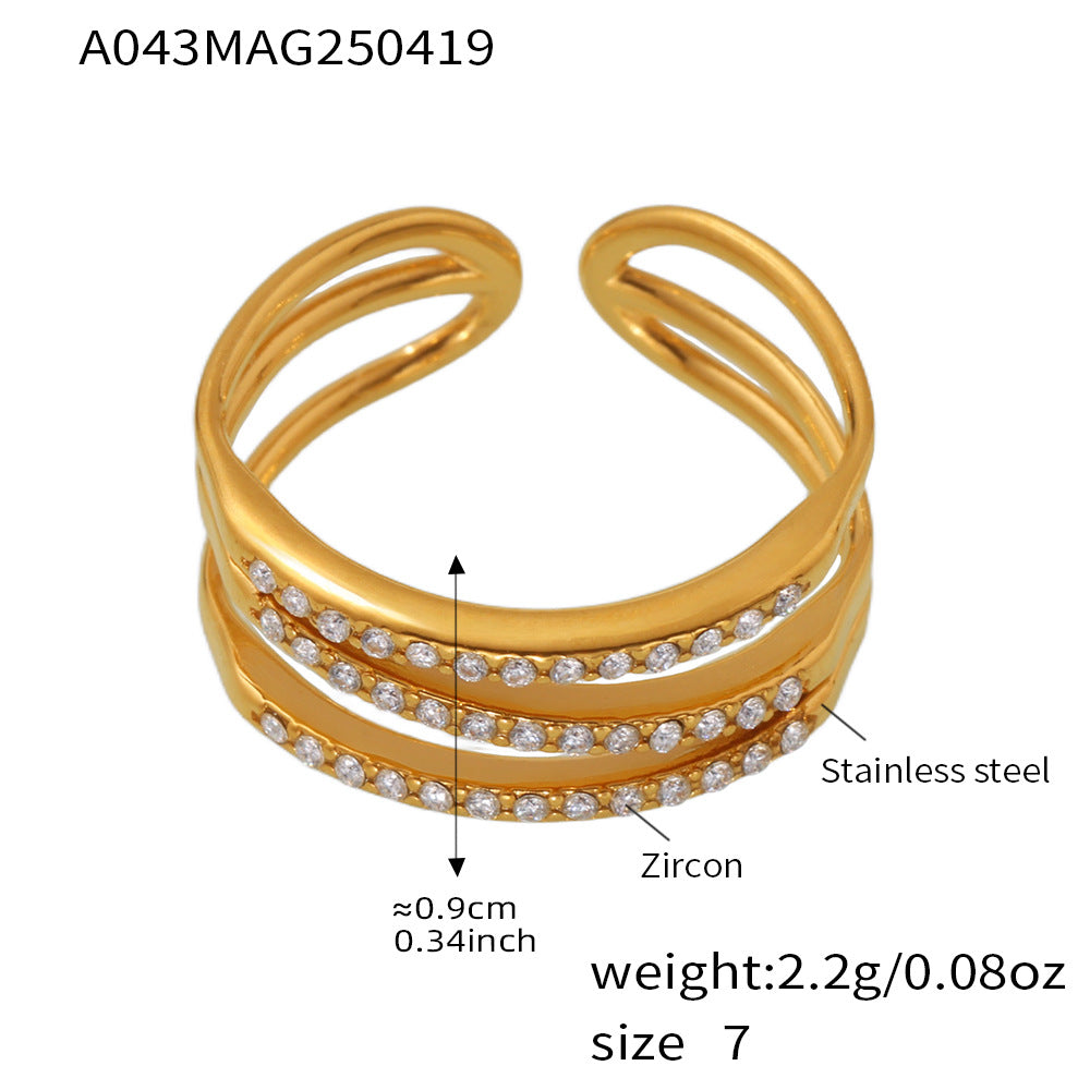 18K Gold-Plated Cubic Zirconia Layered Open Ring