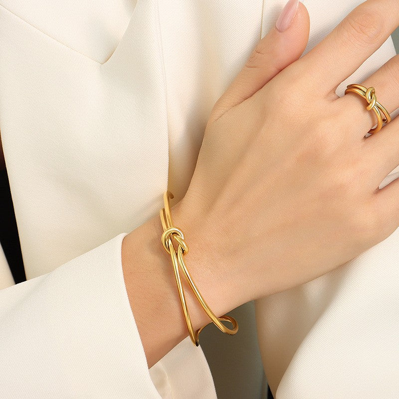 18K Gold-Plated Knot Cuff and Ring Designs