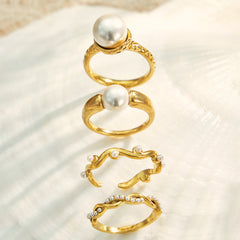Gold-Tone Pearl-Look Statement Rings
