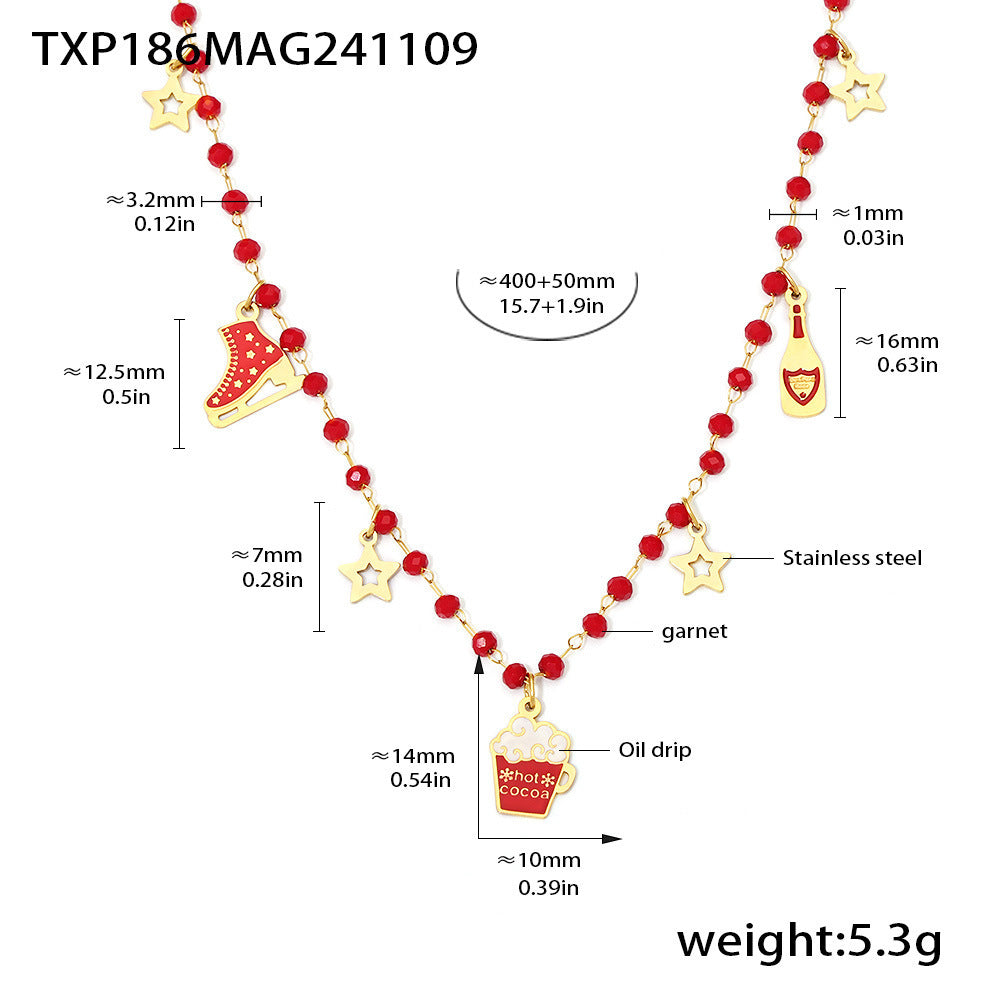 Garnet Christmas Charm Necklace & Bracelet