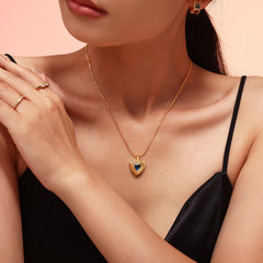 Textured Heart Crystal Pendant Necklace