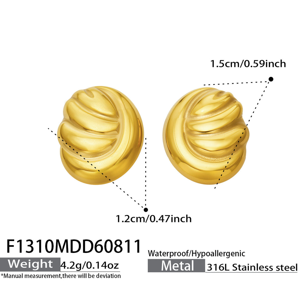 18K Gold-Plated Rippled Oval Stud Earrings