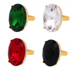 18K Gold-Plated Large Oval Glass Ring
