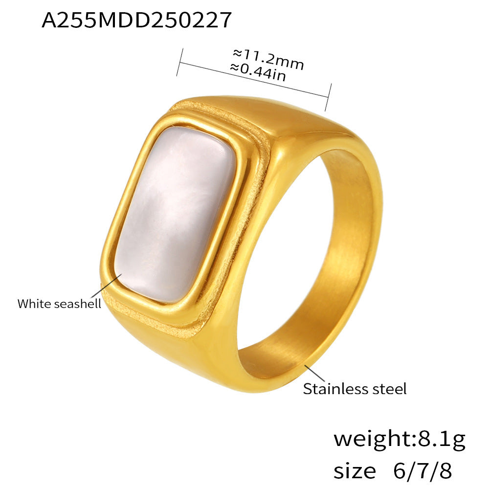 White Shell Inlay Statement Ring