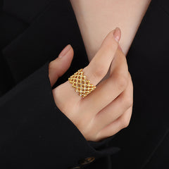 18K Gold-Plated Openwork Rhinestone Band Ring