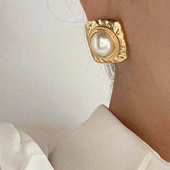 Marielle Vintage-Inspired Pearl Square Stud Earrings