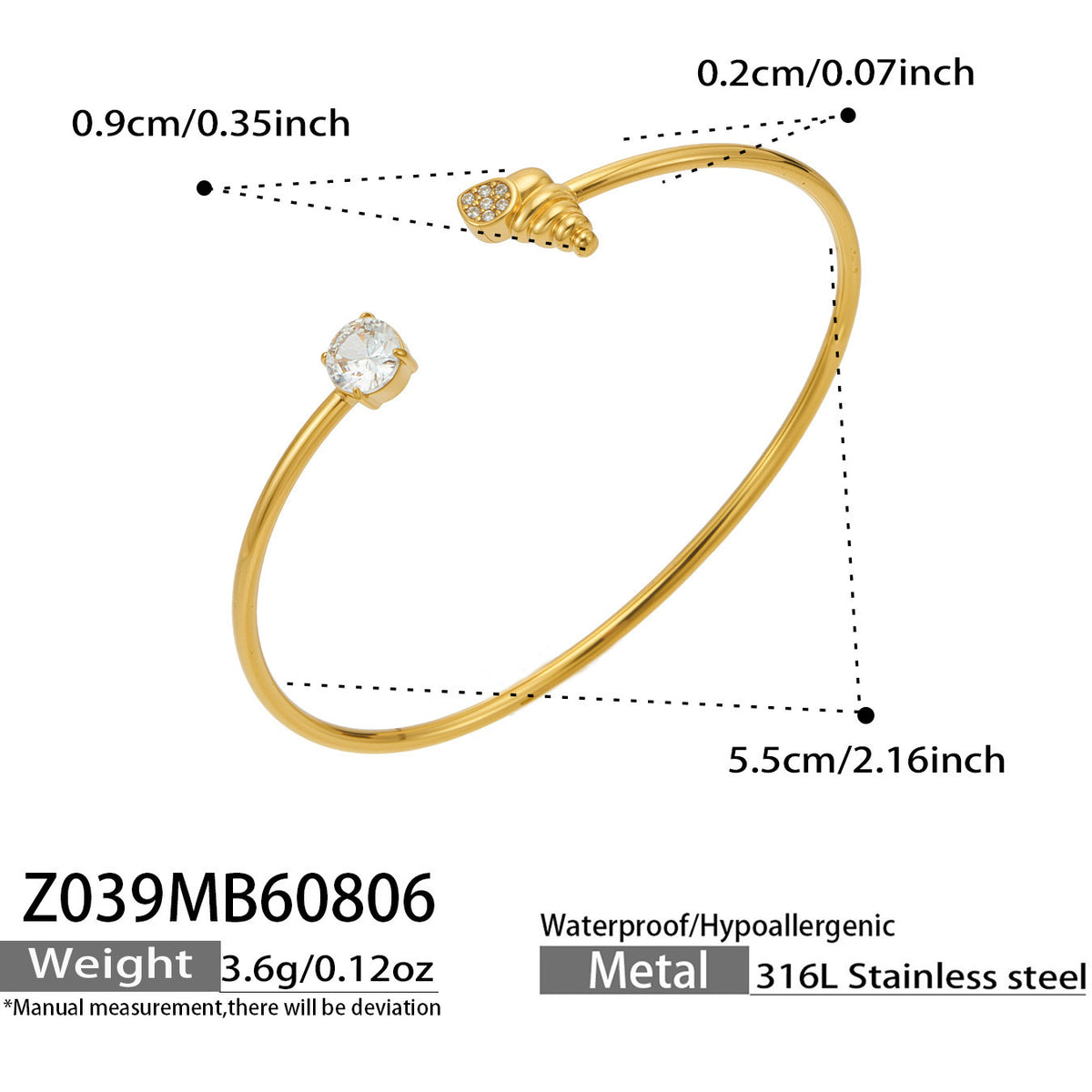 18K Gold-Plated Cubic Zirconia Open Cuff Designs