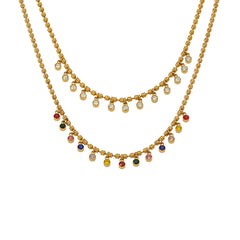 Color Cubic Zirconia Beaded Fringe Necklace