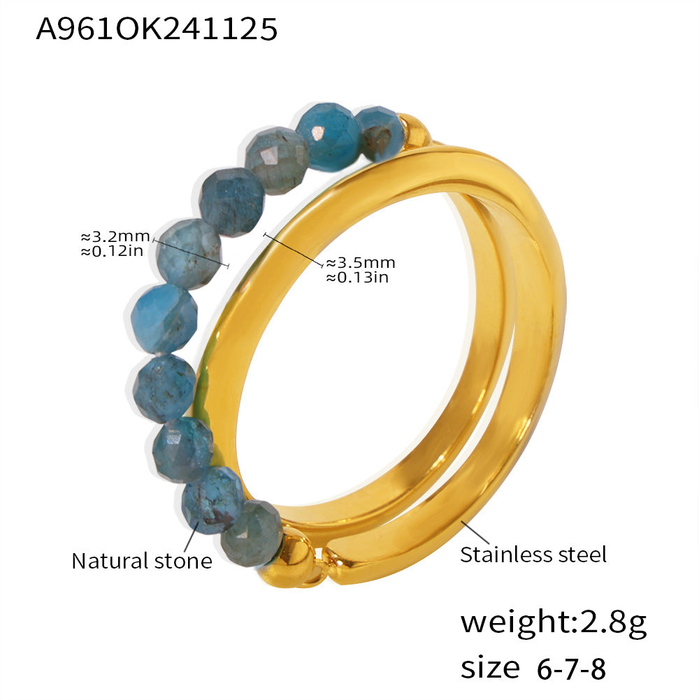 18K Gold-Plated Natural Stone Bead Double-Band Ring