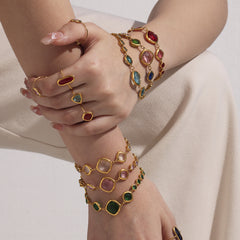 Gold-Tone Square Glass Link Bracelet