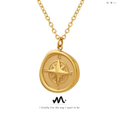 18K Gold-Plated Compass Coin Pendant Necklace
