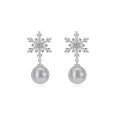 Camille Pearl Pavé Snowflake Stud Earrings