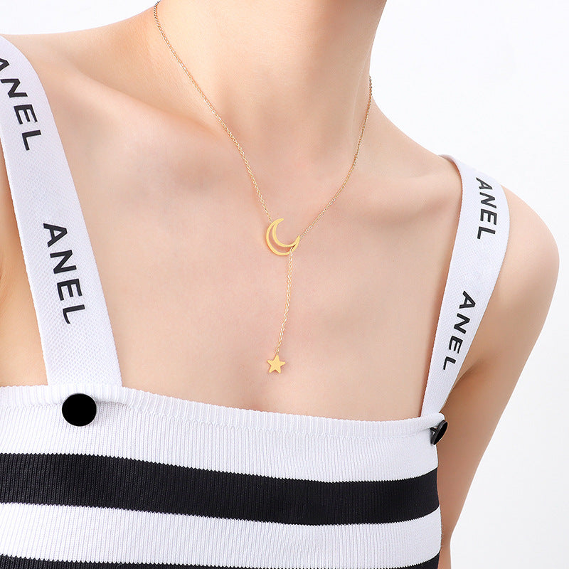 Crescent and Star Y Necklace