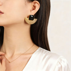 Fan-Shaped Glass Stone Earrings & Necklace
