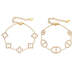18K Gold-Plated Cubic Zirconia Clover & Link Bracelets