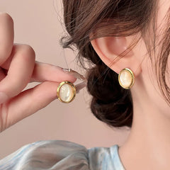 Nicolette Vintage-Inspired White Mother-of-Pearl Oval Stud Earrings