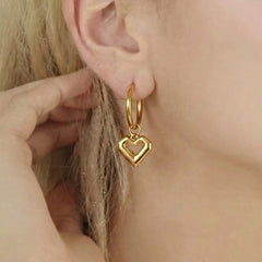18K Gold-Plated Heart Charm Hoop Earrings