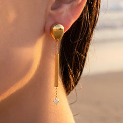18K Gold-Plated Bar and Cubic Zirconia Drop Earrings