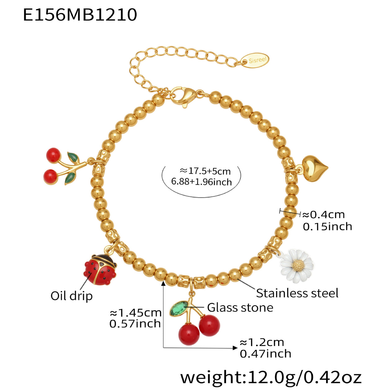 Cherry and Daisy Beaded Charm Bracelet