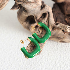 Green Enamel U-Shaped Stud Earrings