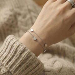 Layered Heart Charm Stainless Steel Bracelet