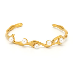 18K Gold-Plated Shell Pearl-Look Open Cuff