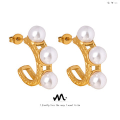18K Gold-Plated Faux Pearl C-Hoop Earrings