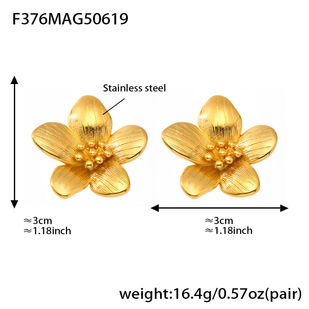 Gold-Tone Sculptural Flower Stud Earrings