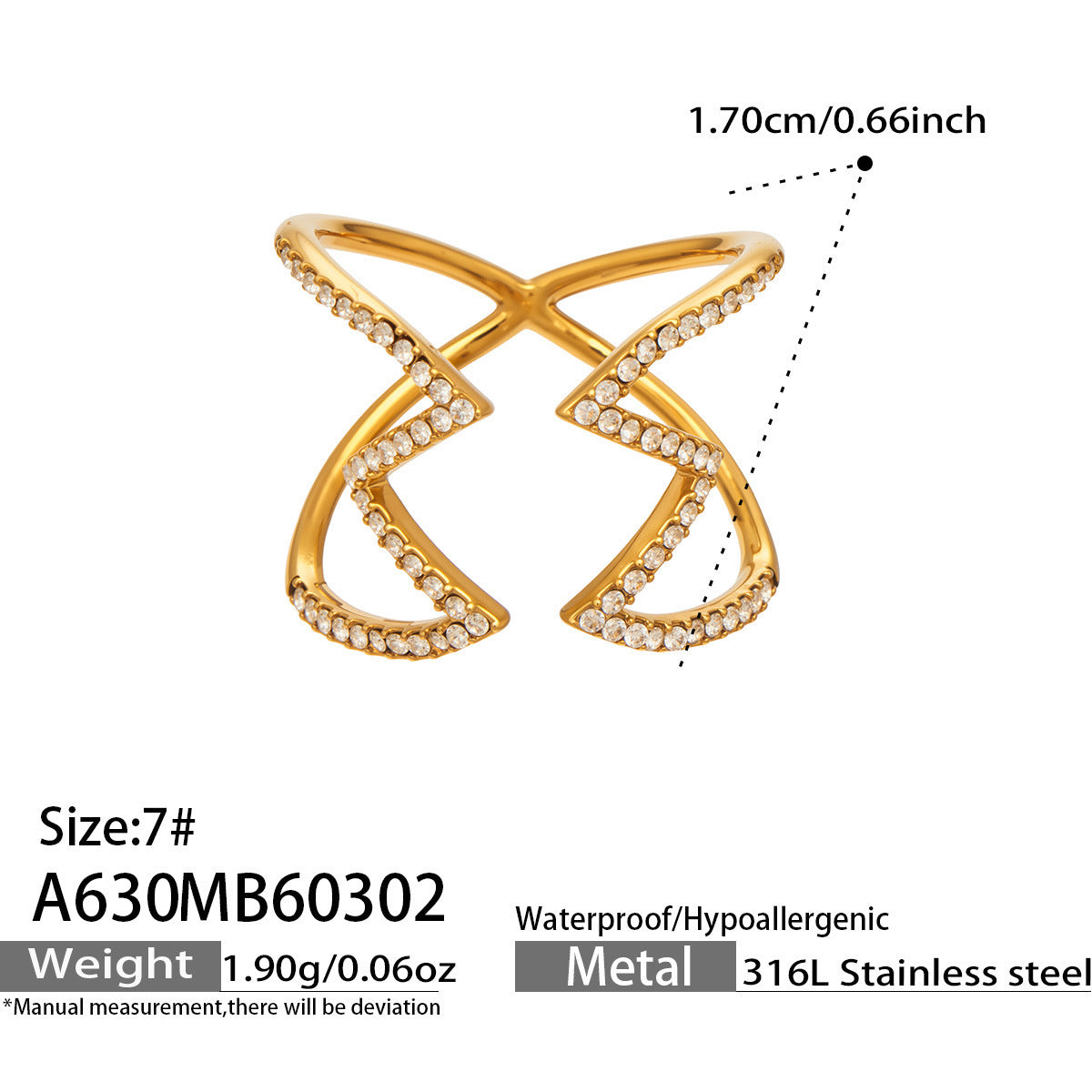 Cubic Zirconia Crossover or Chain-Link Open Ring