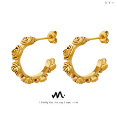 Rose-Textured Stainless Steel Hoop Earrings